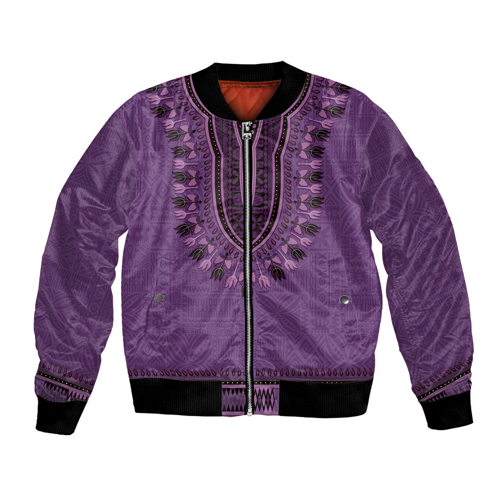 Purple African Dashiki With Fijian Tapa Pattern Bomber Jacket