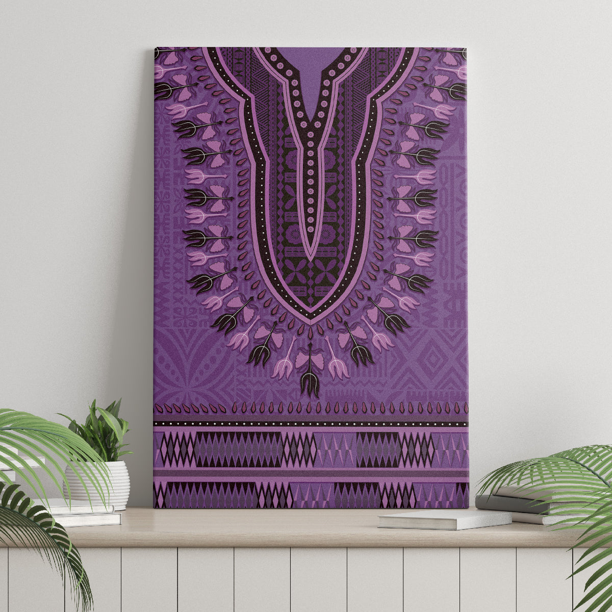 Purple African Dashiki With Fijian Tapa Pattern Canvas Wall Art