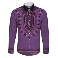 Purple African Dashiki With Fijian Tapa Pattern Family Matching Long Sleeve Bodycon Dress and Hawaiian Shirt