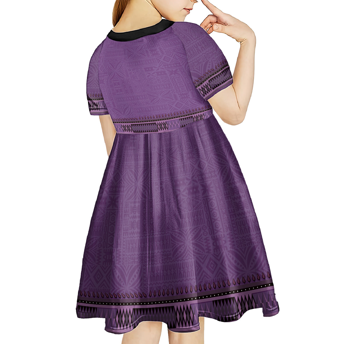 Purple African Dashiki With Fijian Tapa Pattern Kid Short Sleeve Dress