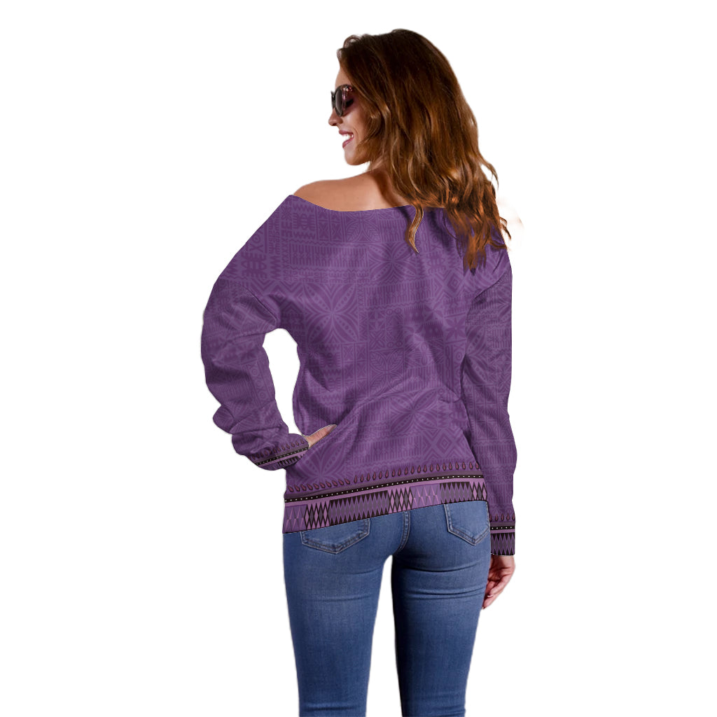 Purple African Dashiki With Fijian Tapa Pattern Off Shoulder Sweater