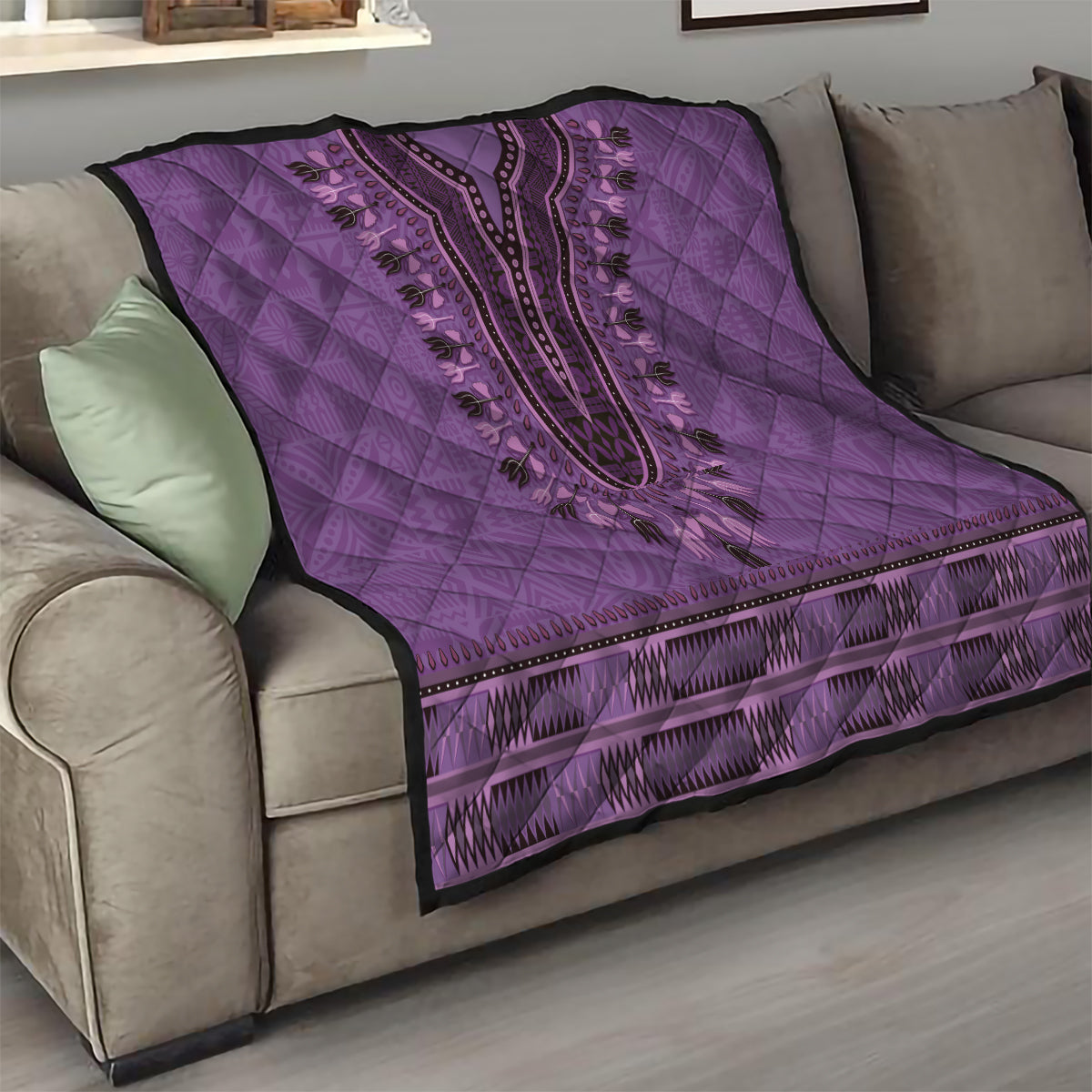 Purple African Dashiki With Fijian Tapa Pattern Quilt