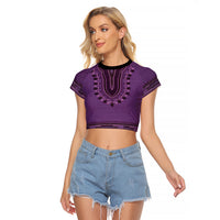Purple African Dashiki With Fijian Tapa Pattern Raglan Cropped T Shirt