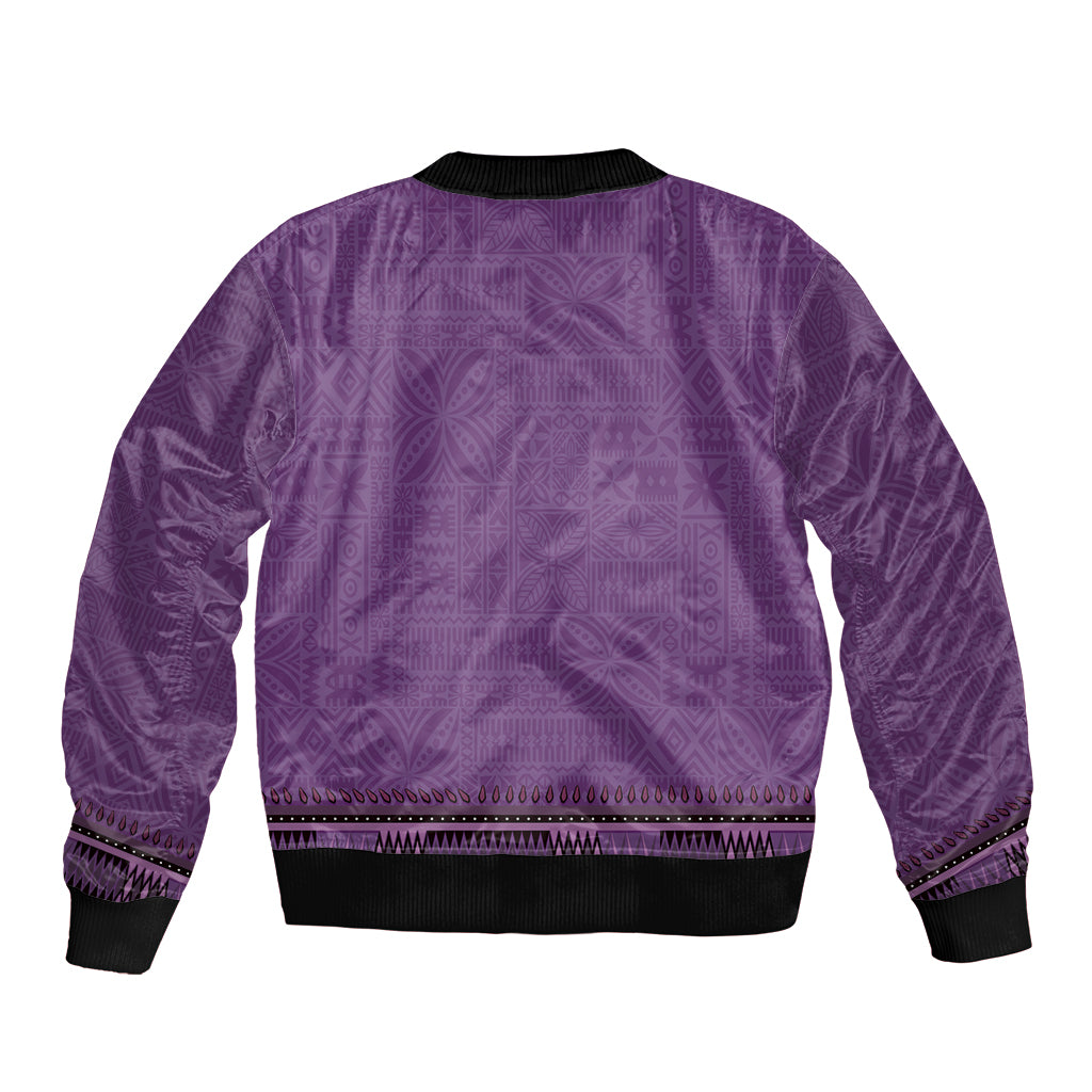 Purple African Dashiki With Fijian Tapa Pattern Sleeve Zip Bomber Jacket