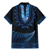 Blue African Dashiki With Aotearoa Maori Family Matching Mermaid Dress and Hawaiian Shirt Paua Shell Mix Silver Fern