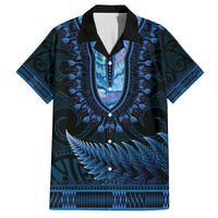 Blue African Dashiki With Aotearoa Maori Family Matching Off Shoulder Maxi Dress and Hawaiian Shirt Paua Shell Mix Silver Fern