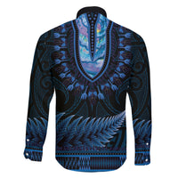 Blue African Dashiki With Aotearoa Maori Family Matching Off Shoulder Short Dress and Hawaiian Shirt Paua Shell Mix Silver Fern