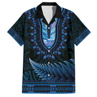 Blue African Dashiki With Aotearoa Maori Family Matching Short Sleeve Bodycon Dress and Hawaiian Shirt Paua Shell Mix Silver Fern