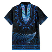 Blue African Dashiki With Aotearoa Maori Family Matching Short Sleeve Bodycon Dress and Hawaiian Shirt Paua Shell Mix Silver Fern