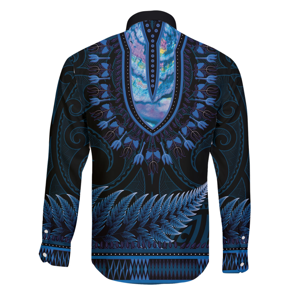 Blue African Dashiki With Aotearoa Maori Family Matching Short Sleeve Bodycon Dress and Hawaiian Shirt Paua Shell Mix Silver Fern
