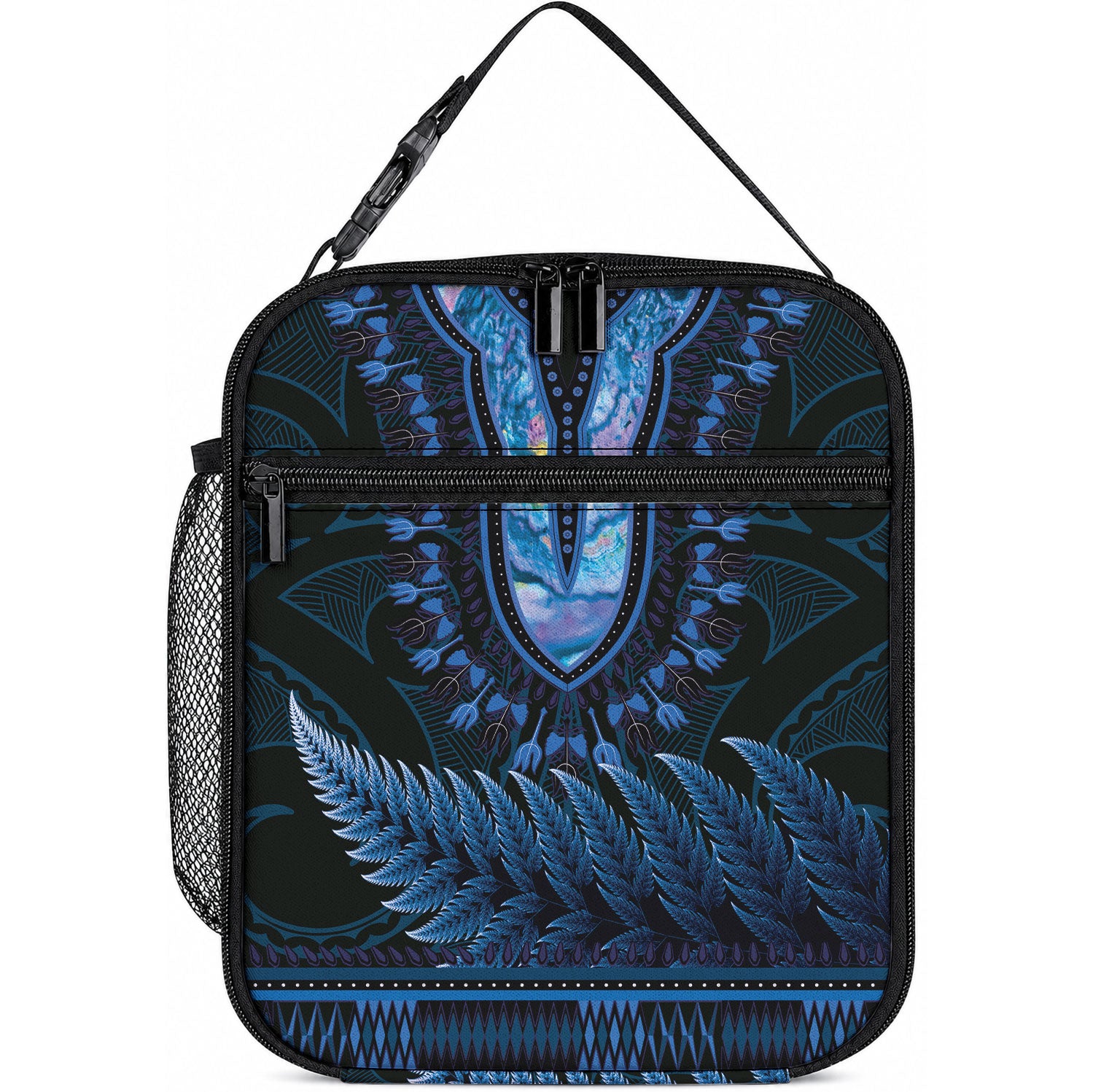 Blue African Dashiki With Aotearoa Maori Lunch Bag Paua Shell Mix Silver Fern LT14 10.2 × 8.3 × 4.3 inch Blue - Polynesian Pride