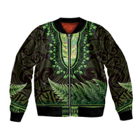 Lime Green African Dashiki With Aotearoa Maori Bomber Jacket Paua Shell Mix Silver Fern