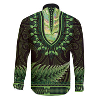 Lime Green African Dashiki With Aotearoa Maori Family Matching Off The Shoulder Long Sleeve Dress and Hawaiian Shirt Paua Shell Mix Silver Fern
