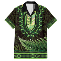 Lime Green African Dashiki With Aotearoa Maori Family Matching Tank Maxi Dress and Hawaiian Shirt Paua Shell Mix Silver Fern