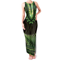 Lime Green African Dashiki With Aotearoa Maori Family Matching Tank Maxi Dress and Hawaiian Shirt Paua Shell Mix Silver Fern
