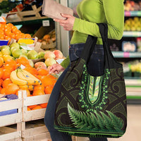 Lime Green African Dashiki With Aotearoa Maori Grocery Bag Paua Shell Mix Silver Fern