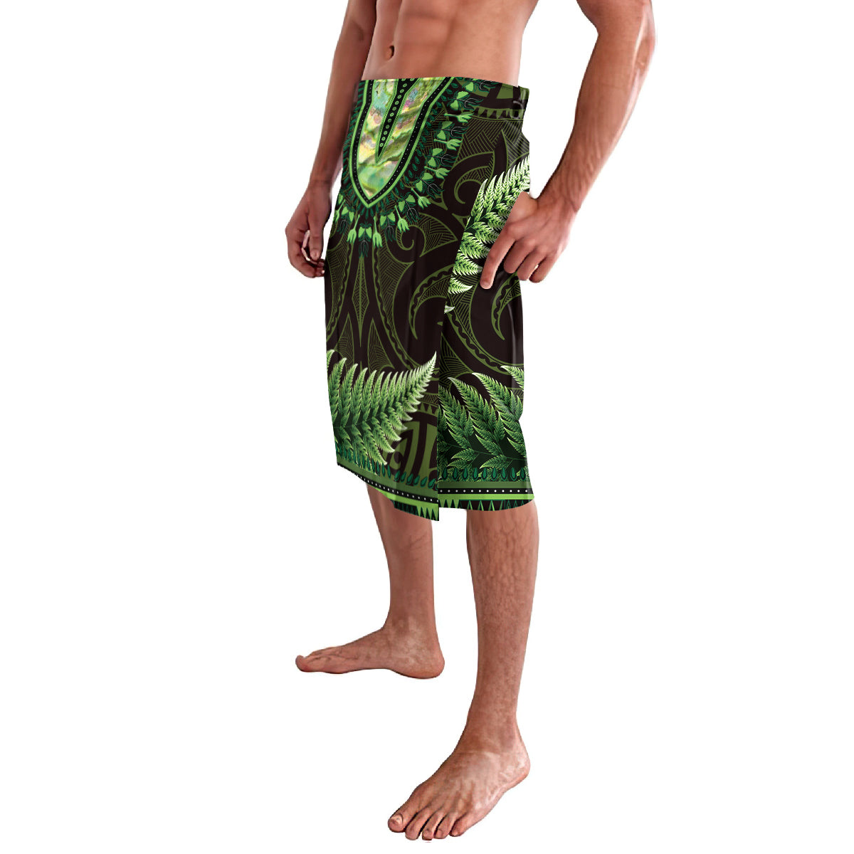 Lime Green African Dashiki With Aotearoa Maori Lavalava Paua Shell Mix Silver Fern