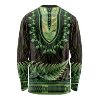 Lime Green African Dashiki With Aotearoa Maori Long Sleeve Shirt Paua Shell Mix Silver Fern