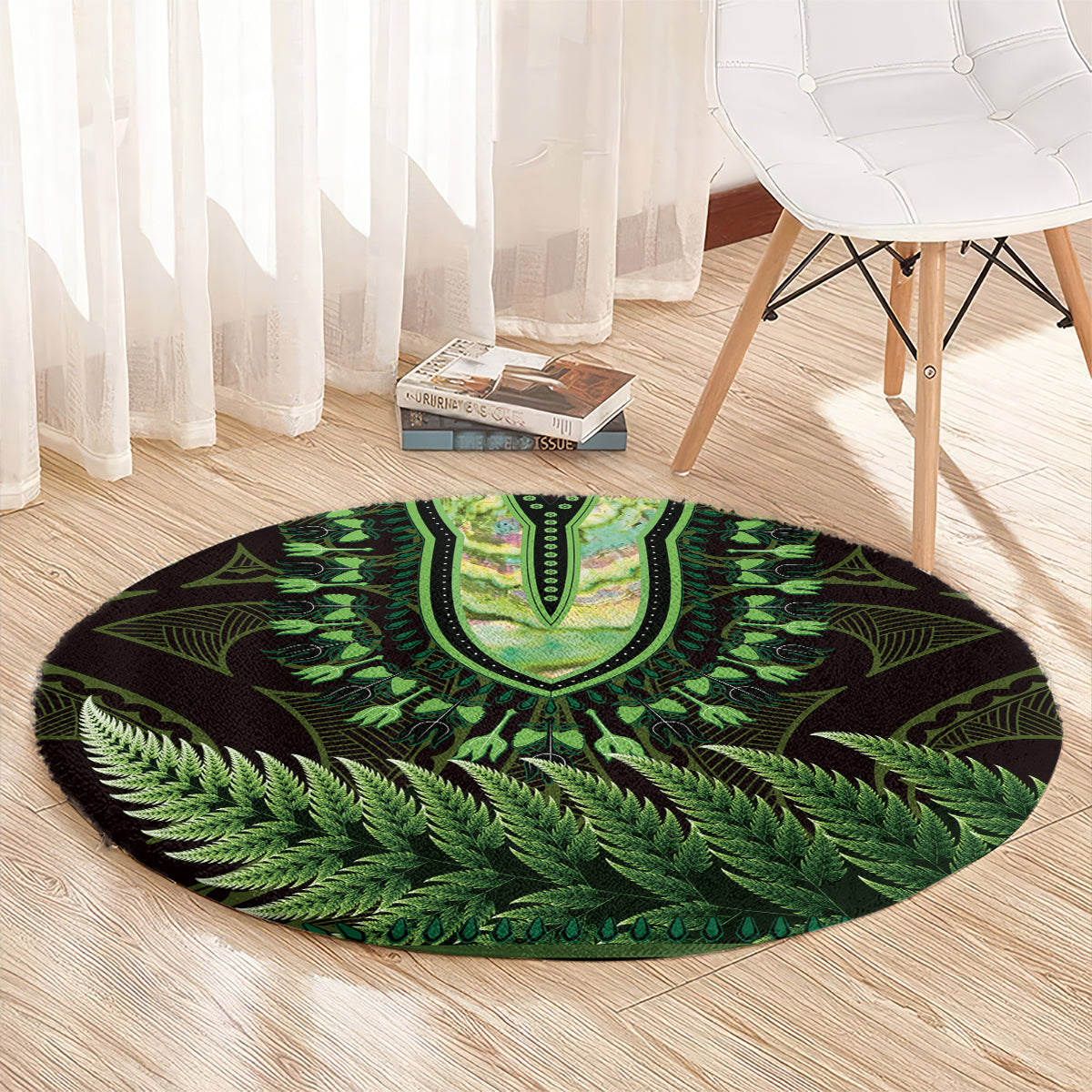 Lime Green African Dashiki With Aotearoa Maori Round Carpet Paua Shell Mix Silver Fern LT14 - Polynesian Pride