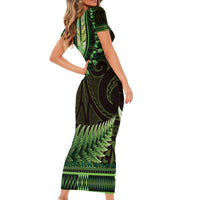 Lime Green African Dashiki With Aotearoa Maori Short Sleeve Bodycon Dress Paua Shell Mix Silver Fern LT14 - Polynesian Pride