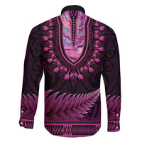 Pink African Dashiki With Aotearoa Maori Family Matching Off Shoulder Short Dress and Hawaiian Shirt Paua Shell Mix Silver Fern