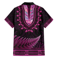 Pink African Dashiki With Aotearoa Maori Family Matching Puletasi and Hawaiian Shirt Paua Shell Mix Silver Fern