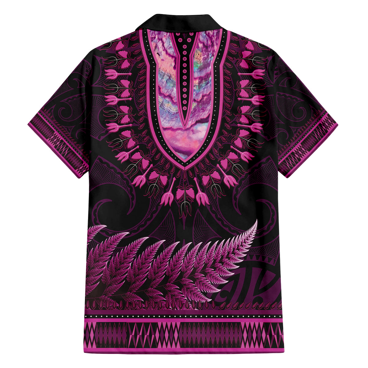 Pink African Dashiki With Aotearoa Maori Family Matching Summer Maxi Dress and Hawaiian Shirt Paua Shell Mix Silver Fern