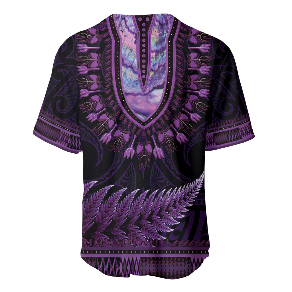 Purple African Dashiki With Aotearoa Maori Baseball Jersey Paua Shell Mix Silver Fern