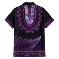 Purple African Dashiki With Aotearoa Maori Family Matching Off Shoulder Short Dress and Hawaiian Shirt Paua Shell Mix Silver Fern