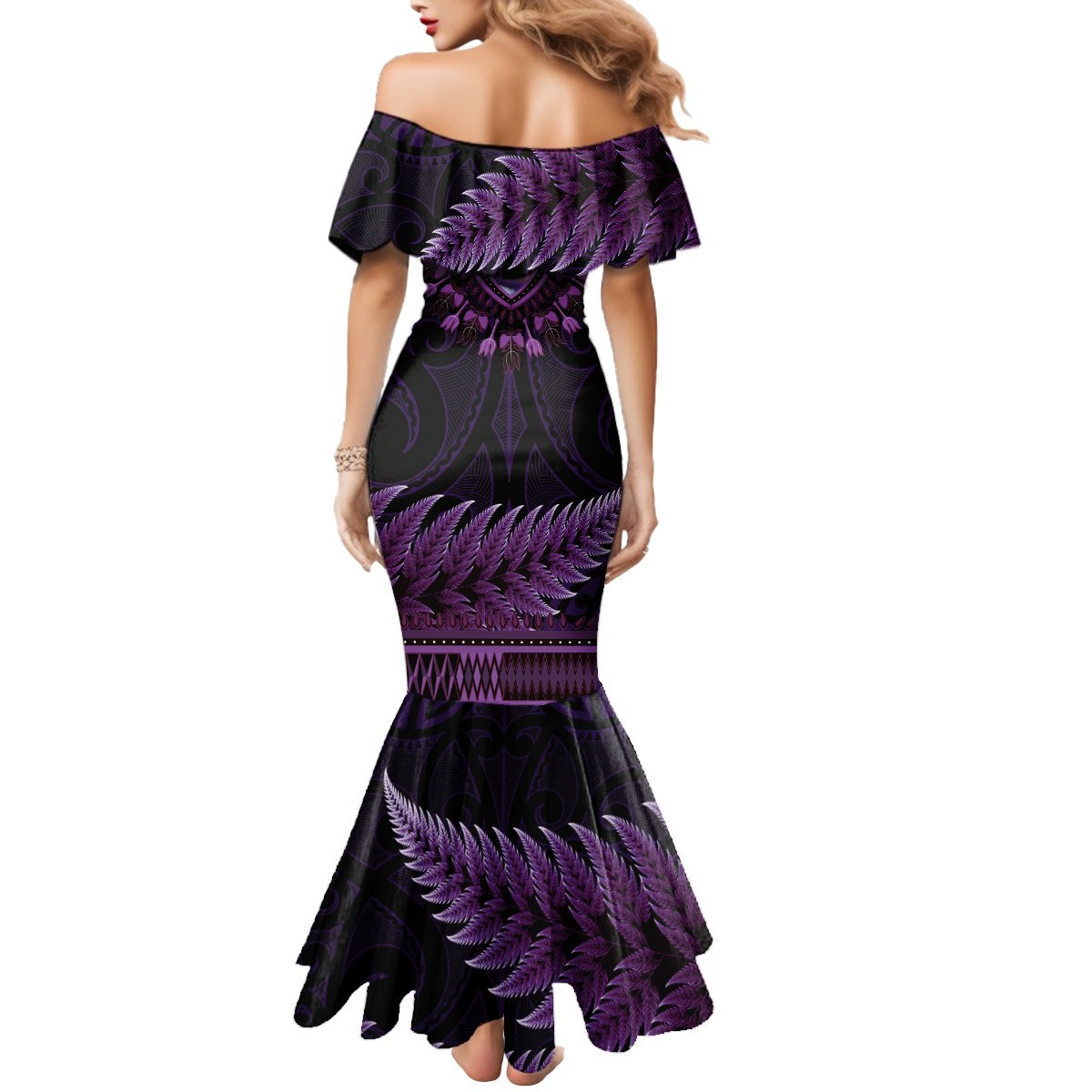 Purple African Dashiki With Aotearoa Maori Mermaid Dress Paua Shell Mix Silver Fern LT14 - Polynesian Pride