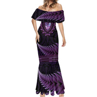 Purple African Dashiki With Aotearoa Maori Mermaid Dress Paua Shell Mix Silver Fern LT14 - Polynesian Pride
