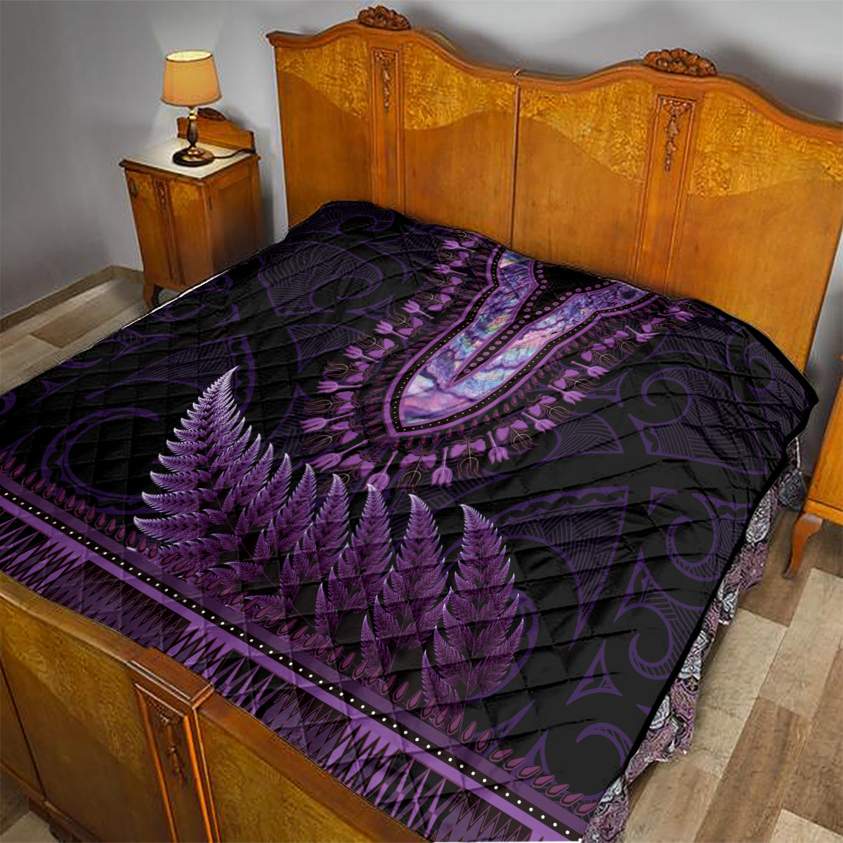 Purple African Dashiki With Aotearoa Maori Quilt Paua Shell Mix Silver Fern LT14 - Polynesian Pride