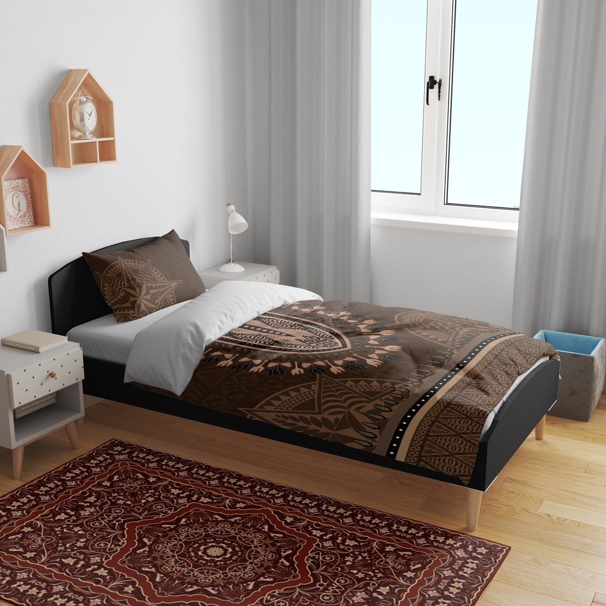 Brown African Dashiki With Tonga Ngatu Pattern Bedding Set