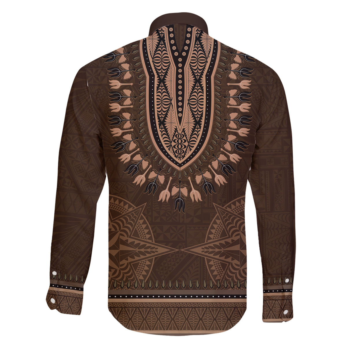 Brown African Dashiki With Tonga Ngatu Pattern Family Matching Off The Shoulder Long Sleeve Dress and Hawaiian Shirt