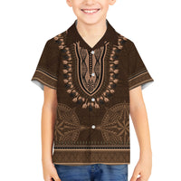 Brown African Dashiki With Tonga Ngatu Pattern Family Matching Off Shoulder Short Dress and Hawaiian Shirt