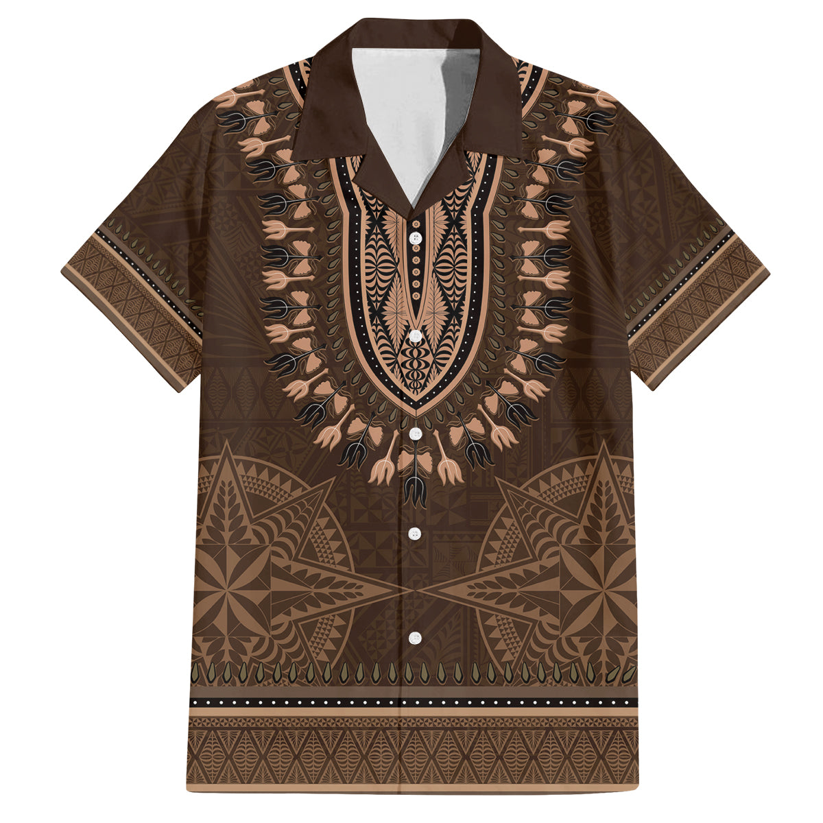 Brown African Dashiki With Tonga Ngatu Pattern Family Matching Puletasi and Hawaiian Shirt