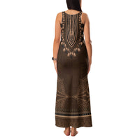 Brown African Dashiki With Tonga Ngatu Pattern Family Matching Tank Maxi Dress and Hawaiian Shirt
