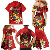 Personalised Tonga Emancipation Day Family Matching Mermaid Dress and Hawaiian Shirt Tongan Ngatu Pattern - Red Version