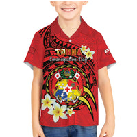 Personalised Tonga Emancipation Day Family Matching Mermaid Dress and Hawaiian Shirt Tongan Ngatu Pattern - Red Version