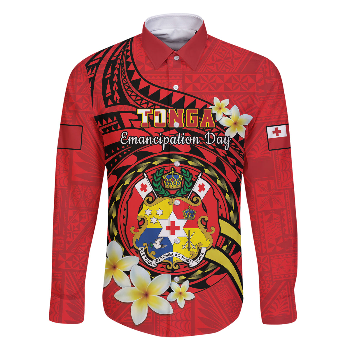 Personalised Tonga Emancipation Day Family Matching Tank Maxi Dress and Hawaiian Shirt Tongan Ngatu Pattern - Red Version