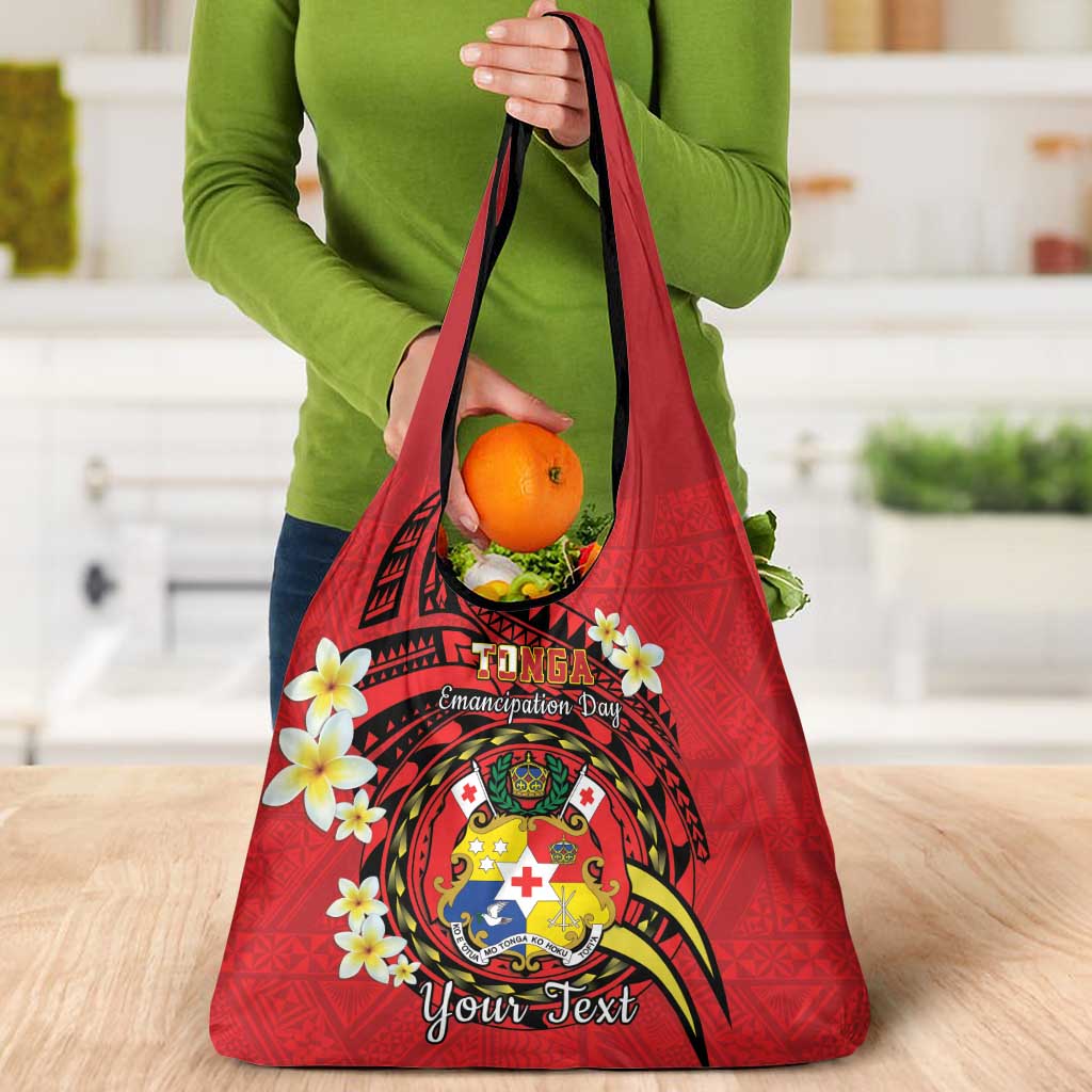 Personalised Tonga Emancipation Day Grocery Bag Tongan Ngatu Pattern - Red Version