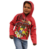 Personalised Tonga Emancipation Day Kid Hoodie Tongan Ngatu Pattern - Red Version