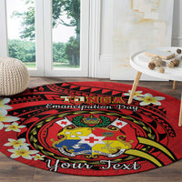 Personalised Tonga Emancipation Day Round Carpet Tongan Ngatu Pattern - Red Version