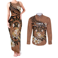 Personalised Tonga Emancipation Day Couples Matching Tank Maxi Dress and Long Sleeve Button Shirt Tongan Ngatu Pattern - Brown Version LT14 Brown - Polynesian Pride