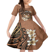 Personalised Tonga Emancipation Day Family Matching Tank Maxi Dress and Hawaiian Shirt Tongan Ngatu Pattern - Brown Version LT14 Daughter's Dress Brown - Polynesian Pride
