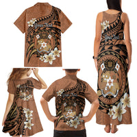 Personalised Tonga Emancipation Day Family Matching Tank Maxi Dress and Hawaiian Shirt Tongan Ngatu Pattern - Brown Version LT14 - Polynesian Pride