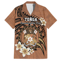 Personalised Tonga Emancipation Day Family Matching Tank Maxi Dress and Hawaiian Shirt Tongan Ngatu Pattern - Brown Version LT14 Dad's Shirt - Short Sleeve Brown - Polynesian Pride