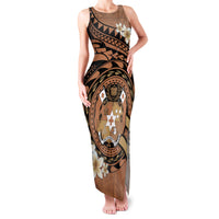 Personalised Tonga Emancipation Day Family Matching Tank Maxi Dress and Hawaiian Shirt Tongan Ngatu Pattern - Brown Version LT14 Mom's Dress Brown - Polynesian Pride