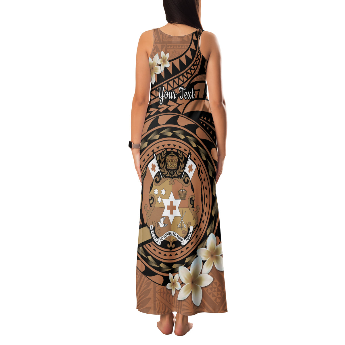 Personalised Tonga Emancipation Day Family Matching Tank Maxi Dress and Hawaiian Shirt Tongan Ngatu Pattern - Brown Version LT14 - Polynesian Pride