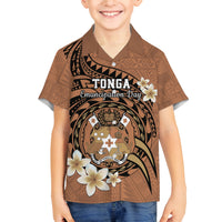 Personalised Tonga Emancipation Day Family Matching Tank Maxi Dress and Hawaiian Shirt Tongan Ngatu Pattern - Brown Version LT14 Son's Shirt Brown - Polynesian Pride